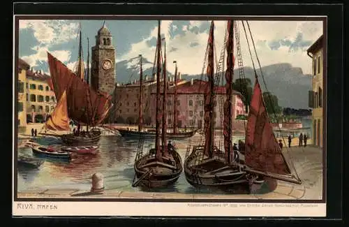 Künstler-AK Zeno Diemer: Riva, Fischerboote im Hafen