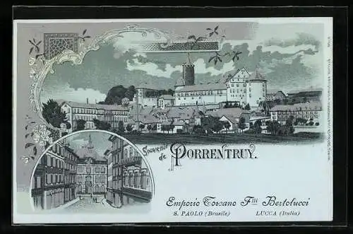 Lithographie Porrentruy, Le Château, Strassenpartie