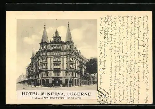 AK Lucerne, Hotel Minerva, ci-devant Waldstätterhof-Savoy
