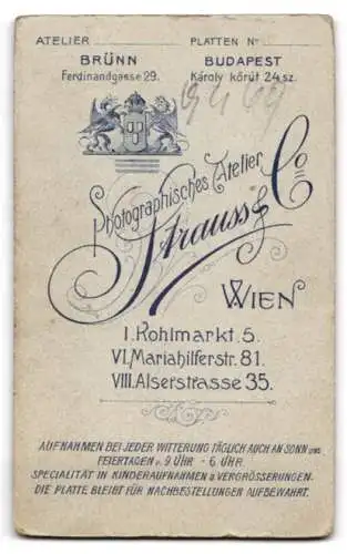 Fotografie Atelier Strauss & Co., Wien, Kohlmarkt 5, Blonder junger Mann mit Schnurrbart