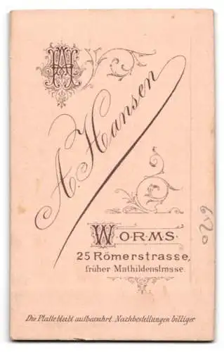 Fotografie A. Hansen, Worms, Römerstrasse 25, Junger Herr mit gezwirbeltem Schnurrbart