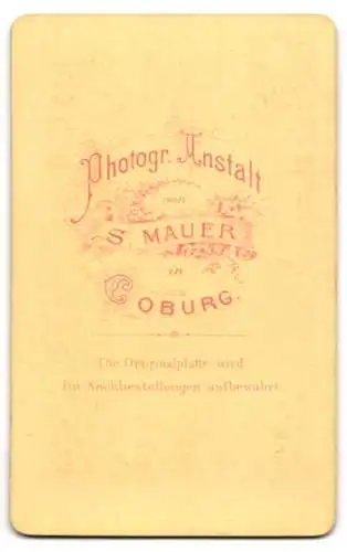 Fotografie S. Mauer, Coburg, Caspar Lurtz mit ernstem Blick und Vollbart, 1877