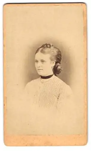 Fotografie Fr. Kneifel, Klattau, Dechantei-Gasse 131, Junge Dame mit elegant frisiertem Haar in gestreifter Bluse