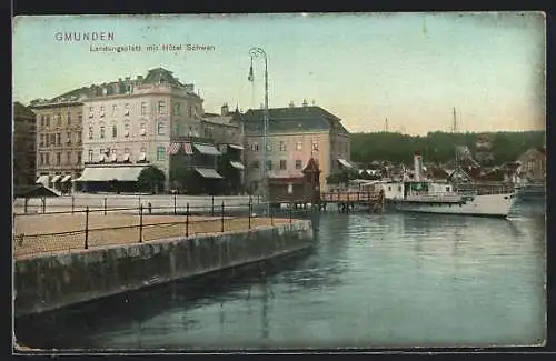 AK Gmunden, Landungsplatz mit Hotel Schwan