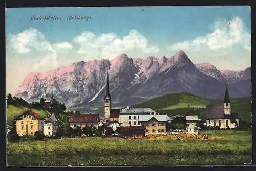 AK Bischofshofen, Ortsansicht mit Gebirgszug