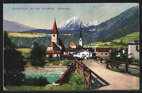 AK Bischofshofen, Strassenpartie mit Brücke und Hochkönig