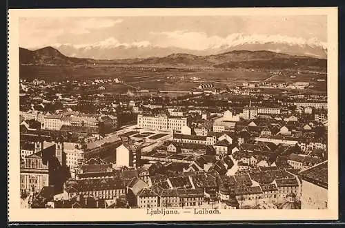 AK Ljubljana, Ortsansicht aus der Vogelschau