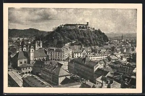 AK Ljubljana, Ortsansicht aus der Vogelschau