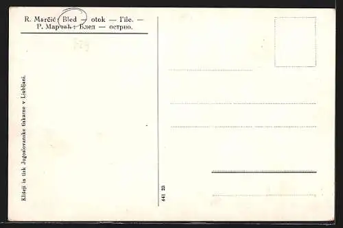 Künstler-AK Bled, Ansicht mit Boot