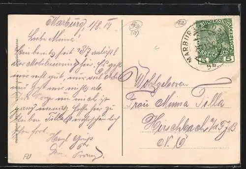 AK Marburg a. d. Drau, Ortsansicht mit Eisenbahnbrücke