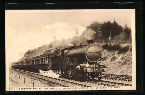 AK Englische Eisenbahn-Lokomotive Southern Belle von London nach Brighton, Southern Railway
