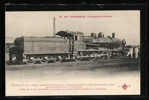 AK Locomotive, Machine No. 313, à simple expansion pour service mixte des chemins de fer de l`Indo-Chine, Eisenbahn