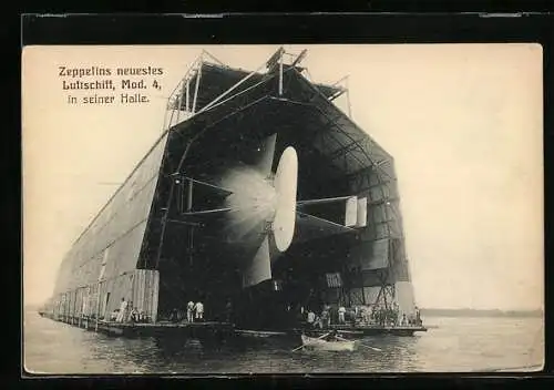 AK Zeppelins neuestes Luftschiff Modell 4 in seiner Halle