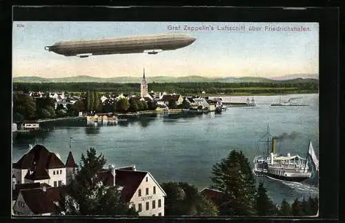 AK Graf Zeppelins Luftschiff über Friedrichshafen