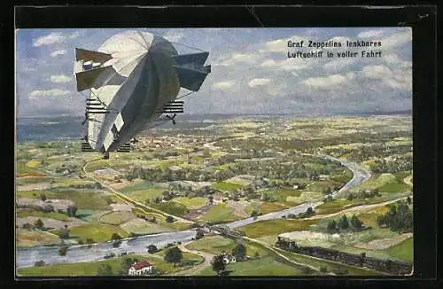 AK Lenkbares Zeppelin-Luftschiff in voller Fahrt