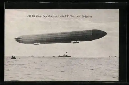 AK Zeppelin-Luftschiff überfliegt den Bodensee