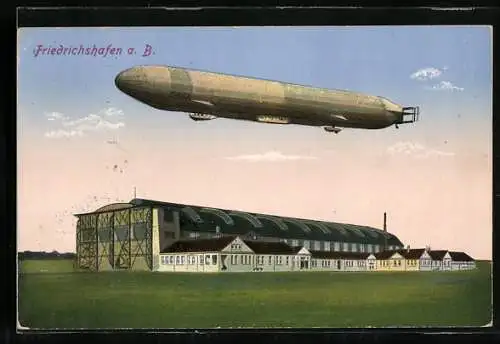 AK Friedrichshafen, Zeppelin über der Luftschiffhalle