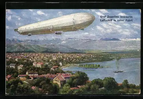 AK Luftschiff Graf Zeppelin über einem See