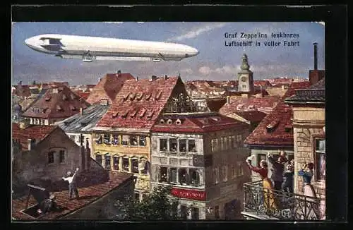 AK Zeppelinsches Luftschiff in voller Fahrt