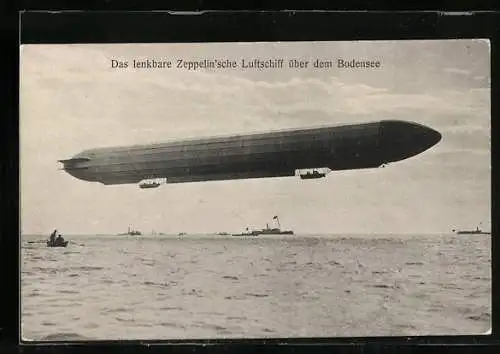 AK Zeppelin-Luftschiff überfliegt den Bodensee
