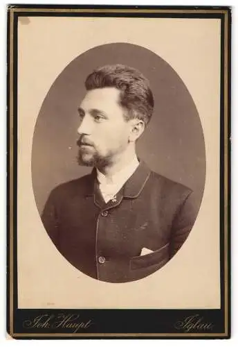 Fotografie Joh. Haupt, Iglau, Elkergasse 19, Emil Kopnivaz im seitlichen Portrait mit leichtem Bart