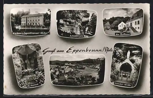 AK Eppenbrunn /Pfalz, Kurhaus, Hl. Konrad, Lourdes-Grotte