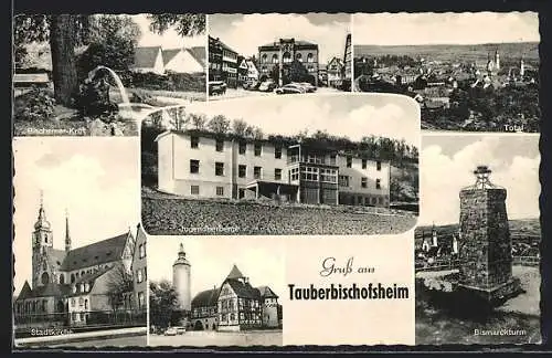 AK Tauberbischofsheim, Bismarckturm, Jugendherberge und Rathaus