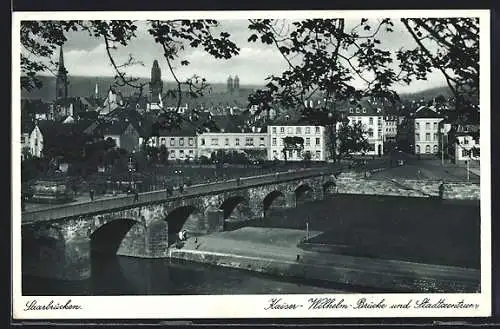 AK Saarbrücken, Kaiser-Wilhelm-Brücke und Stadtzentrum Teilansicht