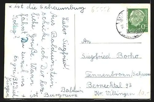 AK Balduinstein, Schaumburg, Statue und Strassenpartie