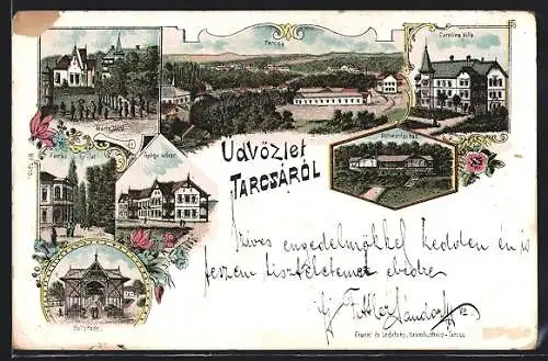 Lithographie Tarcsá, Carolina Villa, Gyógy udvar, Collonade