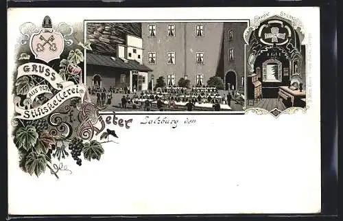 Lithographie Salzburg, Gasthaus Stiftskellerei, Haydn Stübel