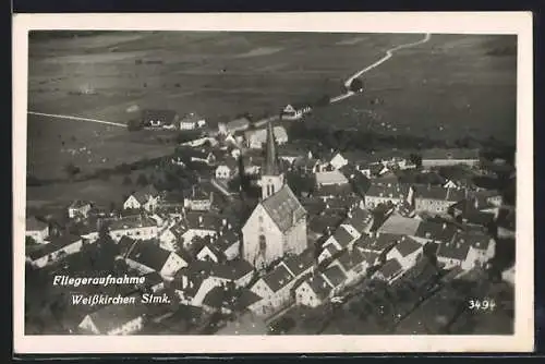 AK Weisskirchen /Stmk., Ortsansicht mit Kirche, Flugzeugaufnahme