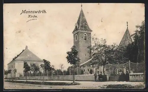 AK Schwechat, Mannswörth, Blick zur Kirche