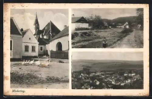 AK Horn /N.-Oe., Mödring, Ortspartie mit Kirche, Strassenpartie
