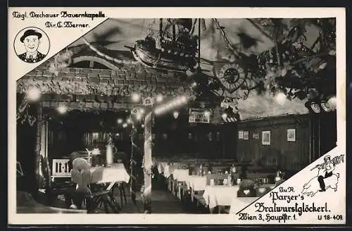 AK Wien, Gasthaus Parzer`s Bratwurstglöckerl, Hauptstrasse 1