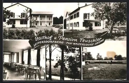AK Bad Waltersdorf, Leitersdorfberg, Gasthof u. Pension Teuschler, Innenansicht, Gartenpartie