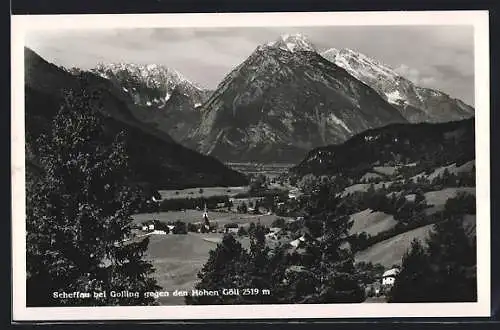 AK Scheffau bei Golling, Ortsansicht gegen den Hohen Göll