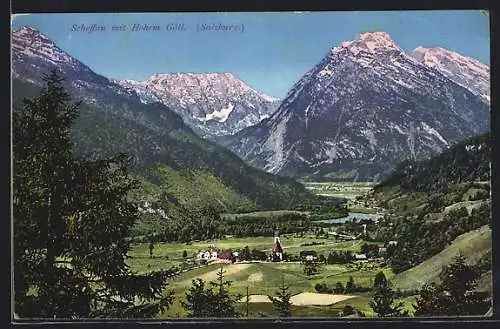 AK Scheffau /Salzburg, Ortsansicht vor dem Hohen Göll