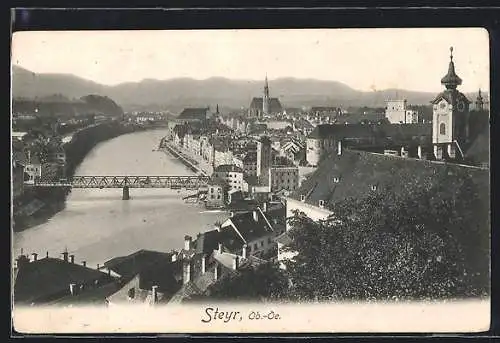 AK Steyr /O.-Ö., Teilansicht im Sonnenschein