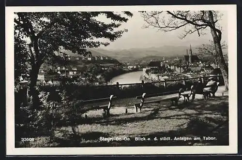 AK Steyr /O.-Ö., Blick v. d. städt. Anlagen am Tabor