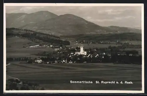 AK St. Ruprecht a. d. Raab, Ortsansicht mit Bergpanorama