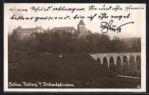 AK Dechantskirchen, Schloss Thalberg mit Eisenbahnbrücke