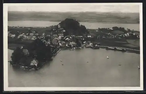 AK Mattsee, Totalansicht mit Ober- und Niedertrumersee vom Flugzeug aus