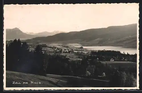 AK Zell a. Moos, Ortsansicht mit Wasser- und Bergblick aus der Vogelschau