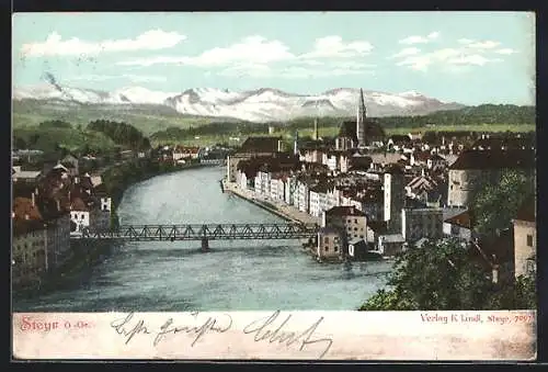 AK Steyr /O.-Oe., Ortsansicht vom Tabor, mit Brücke
