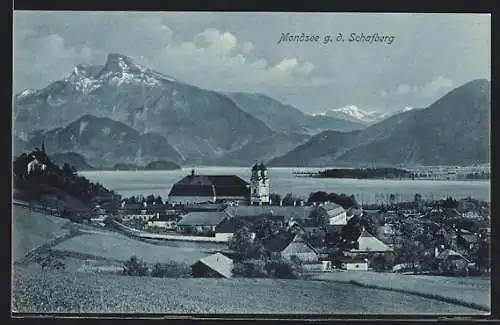 AK Mondsee, Ortsansicht gegen den Schafberg