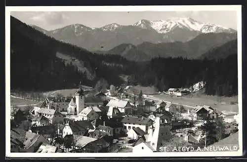 AK St. Aegyd a. Neuwald, Ortsansicht mit Bergpanorama aus der Vogelschau