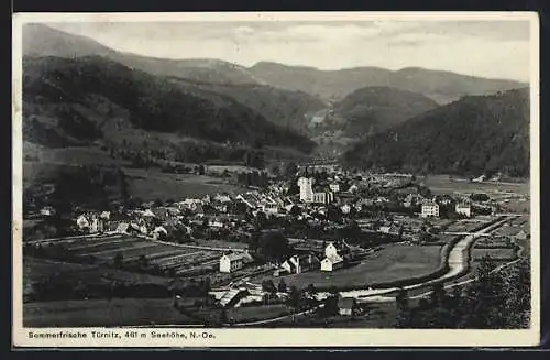 AK Türnitz, Ortsansicht mit Berglandschaft