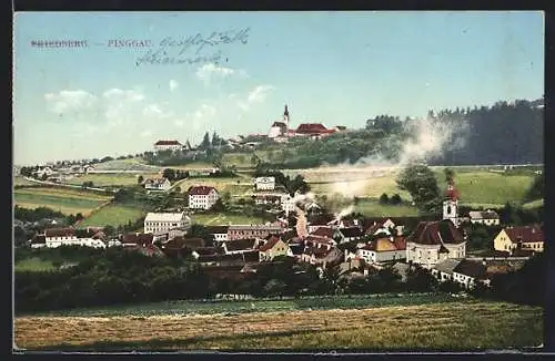 AK Friedberg, Pinggau, Ortsansicht mit Kirche und Rauch, Felder