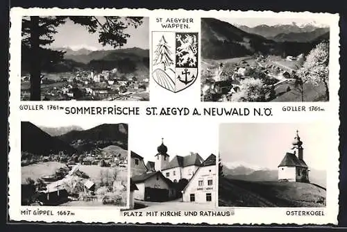AK St. Aegyd a. Neuwald, Osterkogel, Platz mit Kirche und Rathaus, Göller